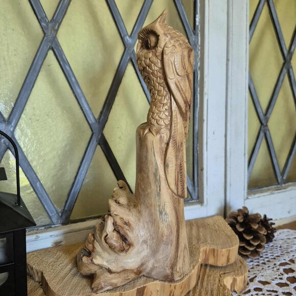 Vintage Owl Wood Sculpture - Unique Folk Art Peice! - Picture 8 of 11